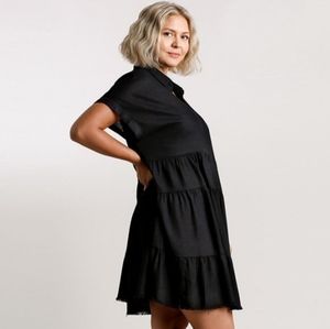 Umgee Black Ruffle Tiered Tunic Dress Linen Blend XL NWT